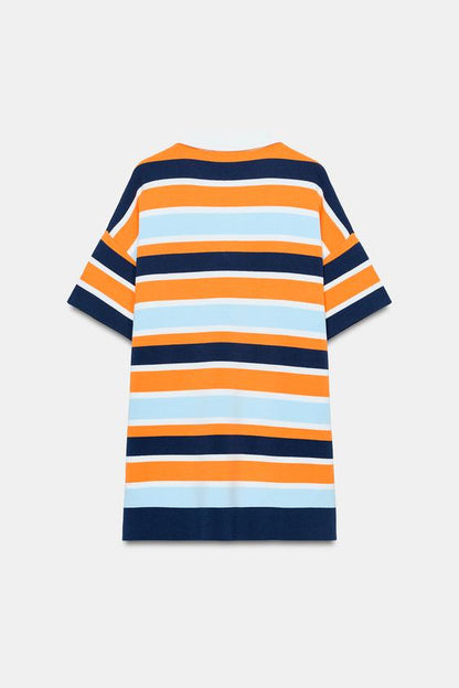 Robe polo en maille rayée
