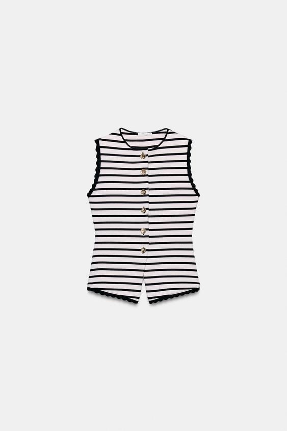 Top façon gilet à rayures à boutons