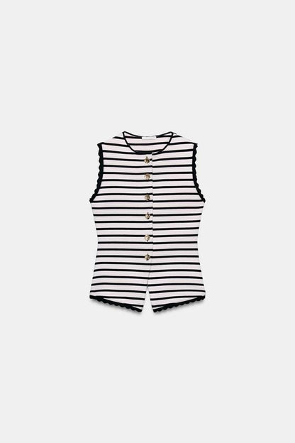 Top façon gilet à rayures à boutons