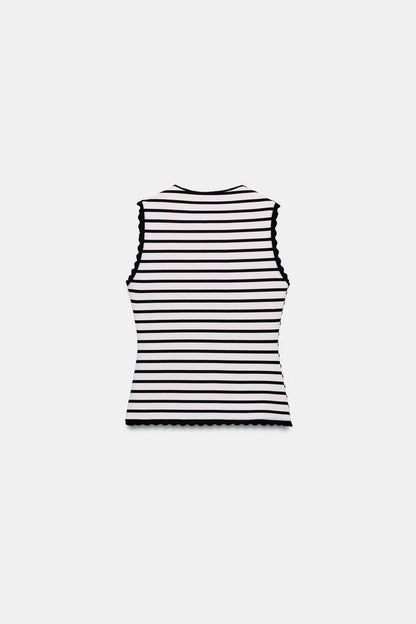 Top façon gilet à rayures à boutons
