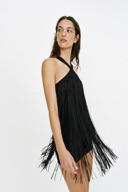 Robe courte à franges