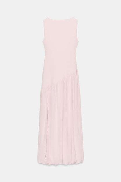 Robe longue contrastée en tulle