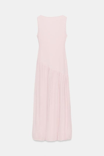 Robe longue contrastée en tulle