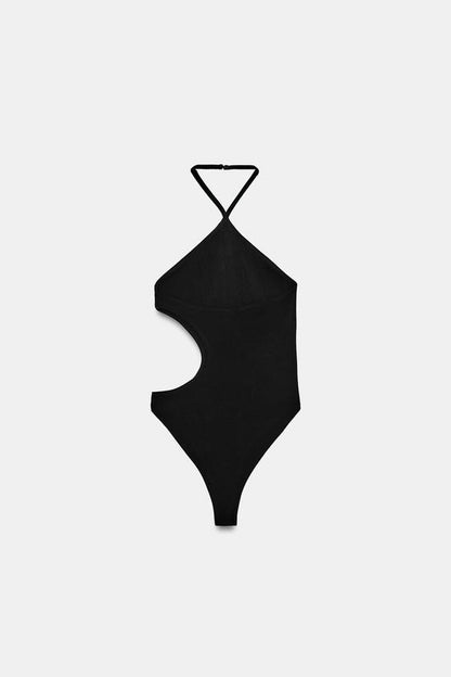 Body dos-nu à découpes en maille extensible