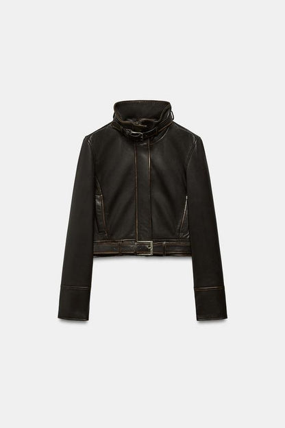 Blouson 100 % cuir délavé