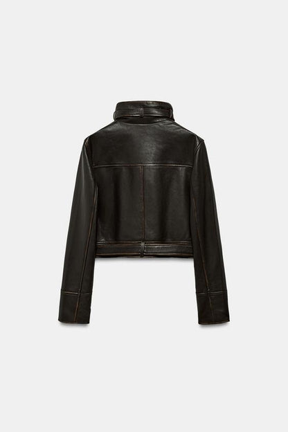 Blouson 100 % cuir délavé