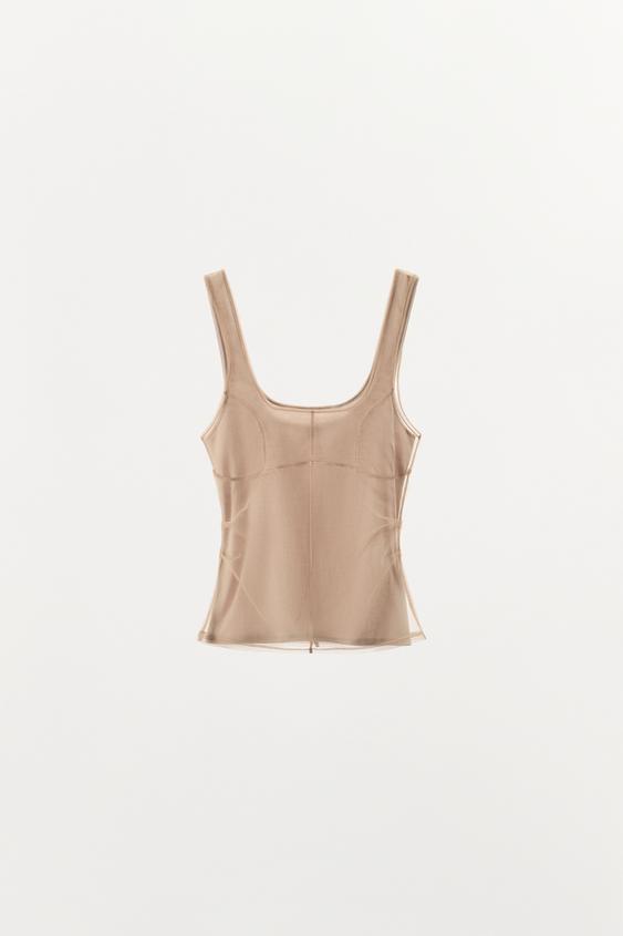 Top en tulle à coutures apparentes