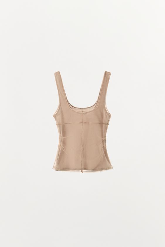 Top en tulle à coutures apparentes
