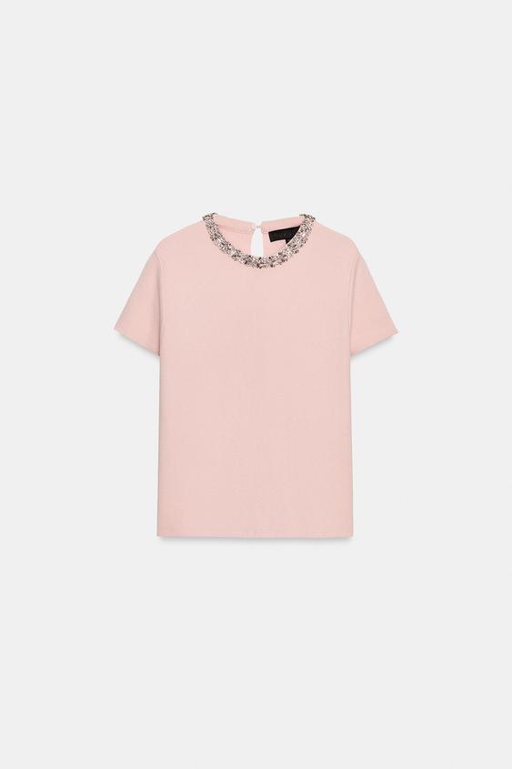 Top en maille à perles bijou