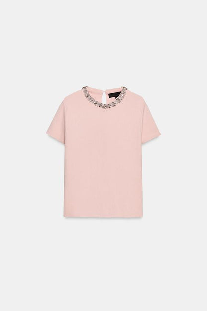 Top en maille à perles bijou