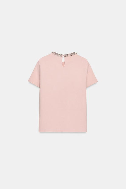 Top en maille à perles bijou