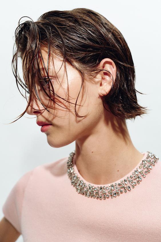 Top en maille à perles bijou