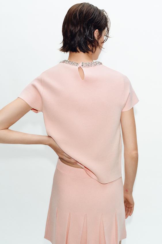 Top en maille à perles bijou