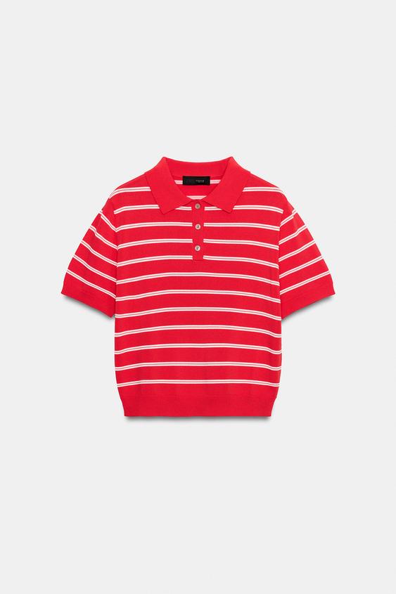 Polo en maille rayée à manches courtes