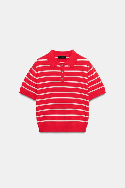 Polo en maille rayée à manches courtes
