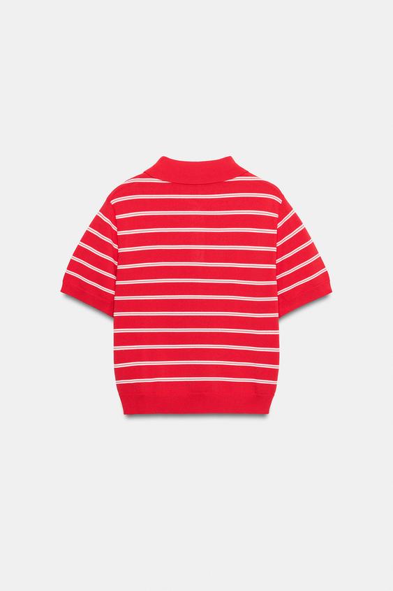 Polo en maille rayée à manches courtes