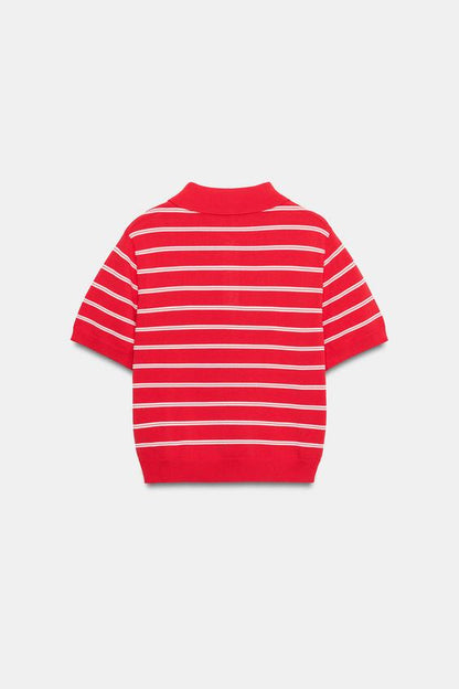 Polo en maille rayée à manches courtes