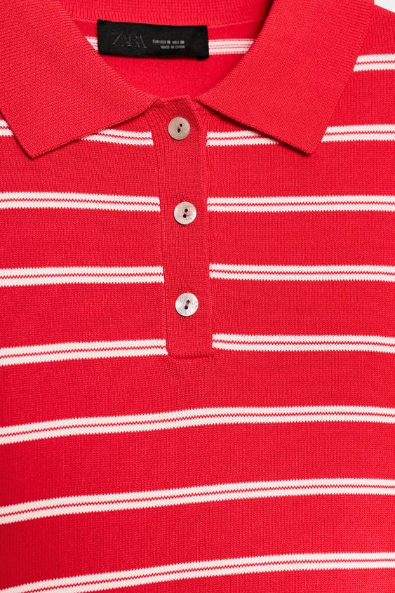 Polo en maille rayée à manches courtes