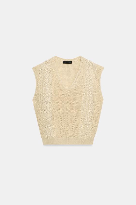 Top façon gilet en maille à décolleté en V