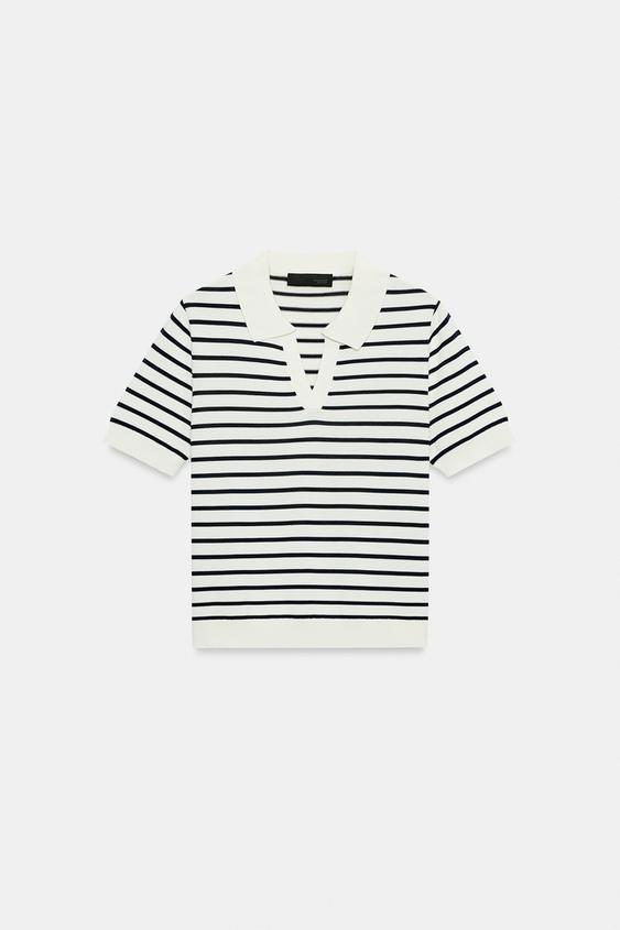 Polo en maille rayée à manches courtes