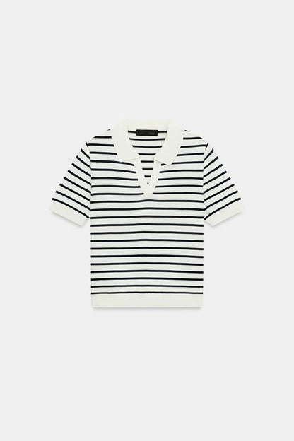 Polo en maille rayée à manches courtes