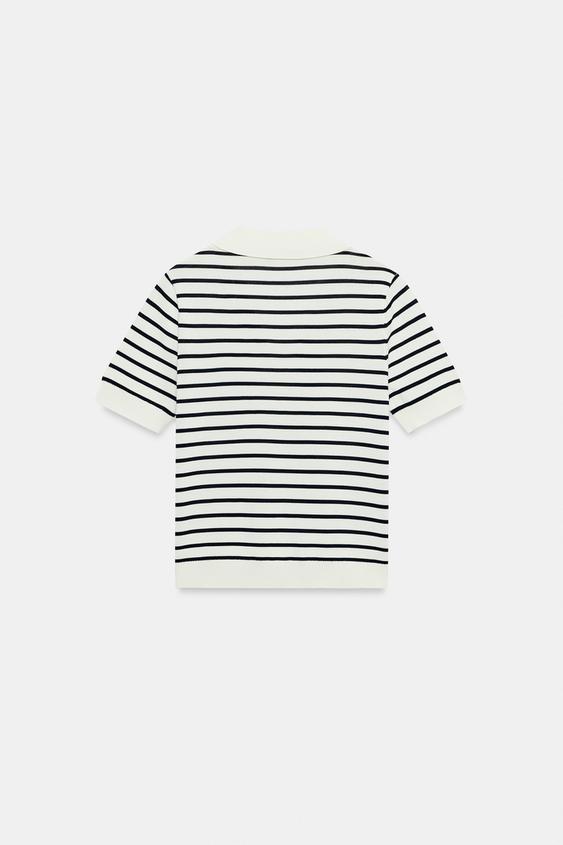 Polo en maille rayée à manches courtes