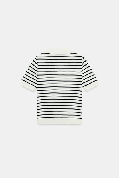 Polo en maille rayée à manches courtes