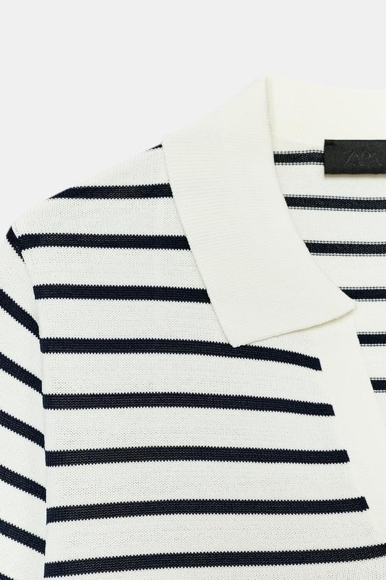 Polo en maille rayée à manches courtes