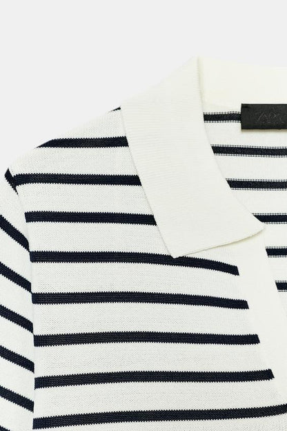 Polo en maille rayée à manches courtes