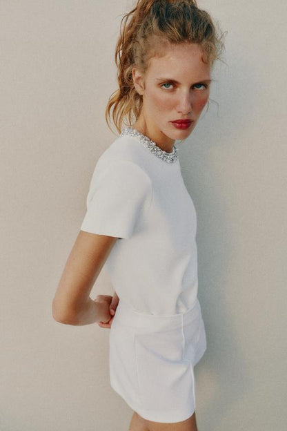 Top en maille à perles bijou