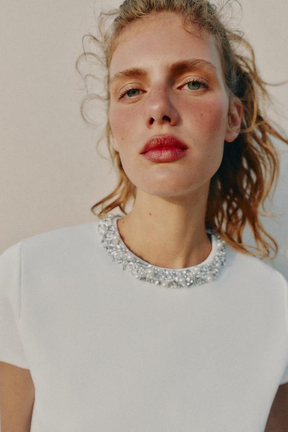 Top en maille à perles bijou