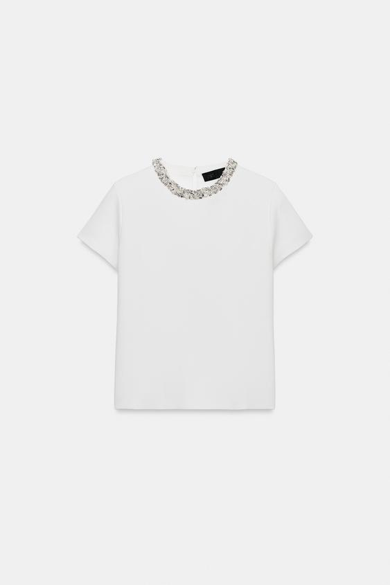 Top en maille à perles bijou