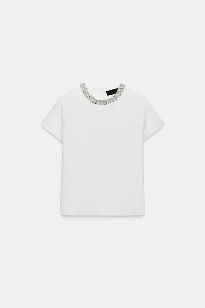 Top en maille à perles bijou