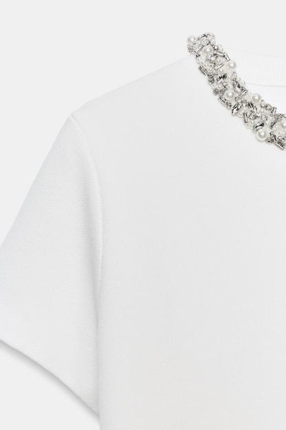 Top en maille à perles bijou
