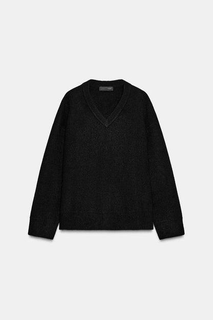 Pull uni en maille à col V