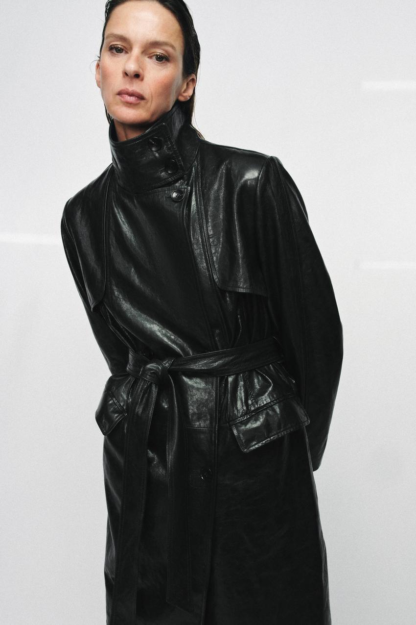 Trench 100 % cuir à épaulettes – ZW Collection Édition limitée