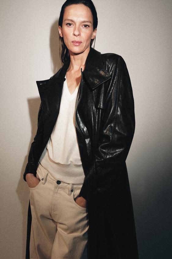 Trench 100 % cuir à épaulettes – ZW Collection Édition limitée