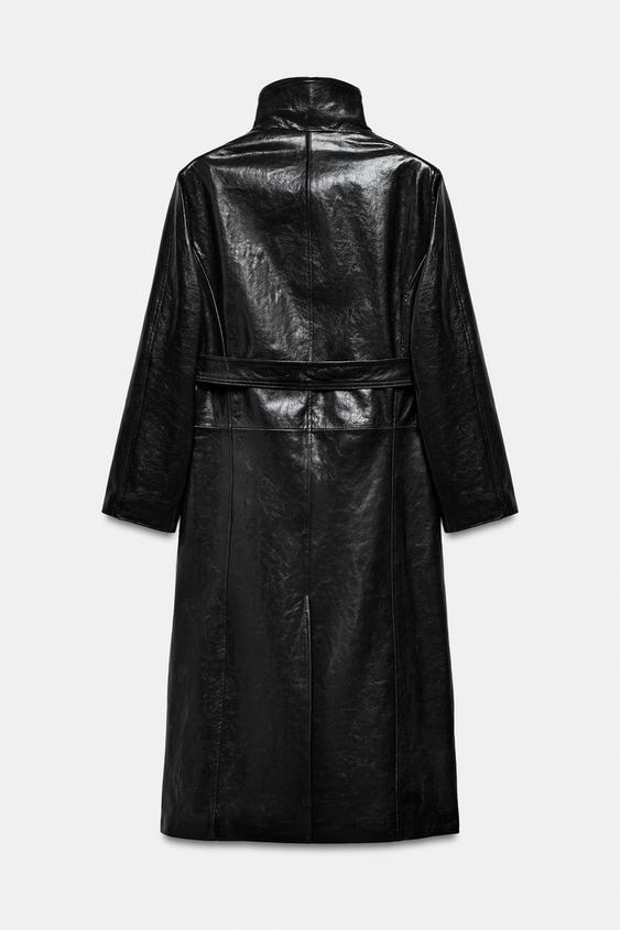 Trench 100 % cuir à épaulettes – ZW Collection Édition limitée