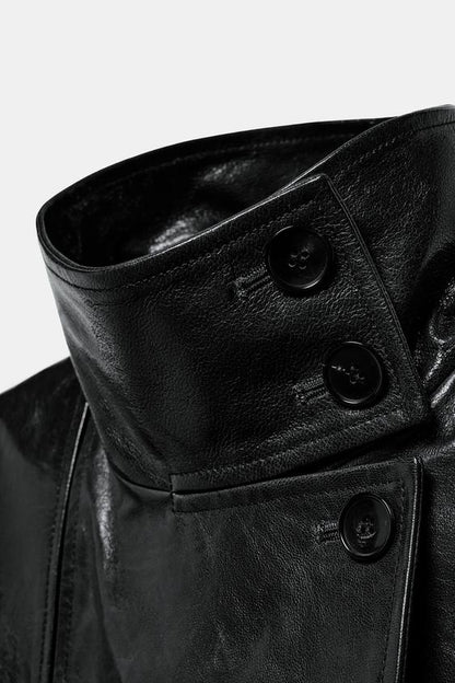 Trench 100 % cuir à épaulettes – ZW Collection Édition limitée