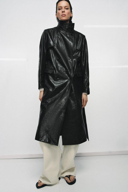 Trench 100 % cuir à épaulettes – ZW Collection Édition limitée