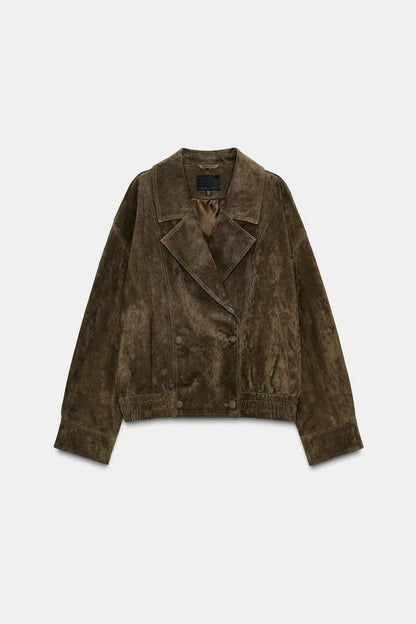 Blouson 100 % cuir suédé avec fourrure