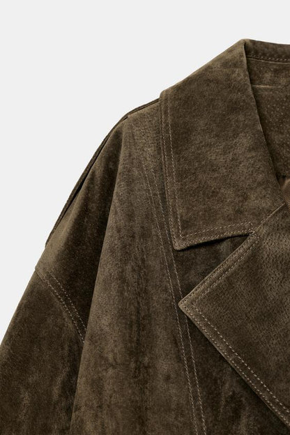 Blouson 100 % cuir suédé avec fourrure