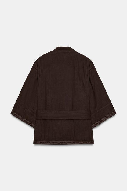 Veste kimono brodée avec ceinture