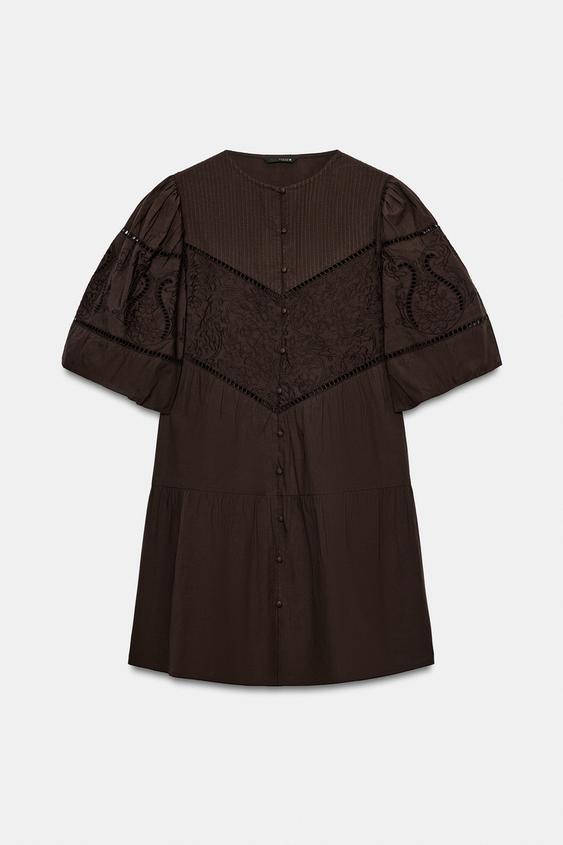 Robe mini en popeline brodée