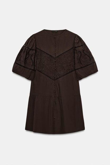 Robe mini en popeline brodée