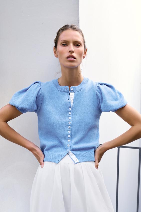 Veste en maille à manches courtes bouffantes