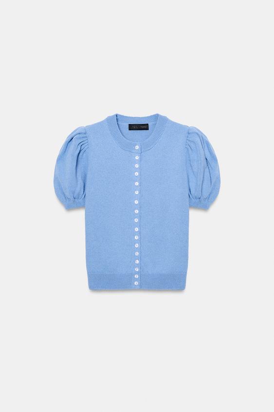 Veste en maille à manches courtes bouffantes