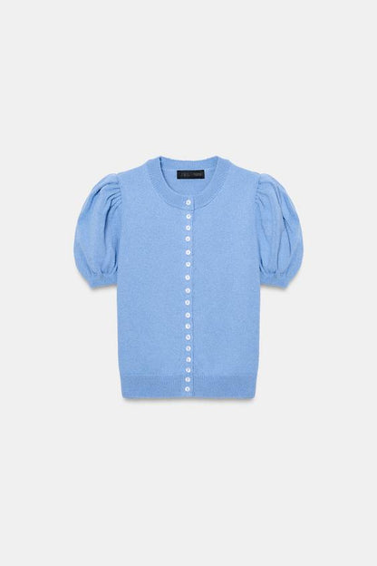 Veste en maille à manches courtes bouffantes