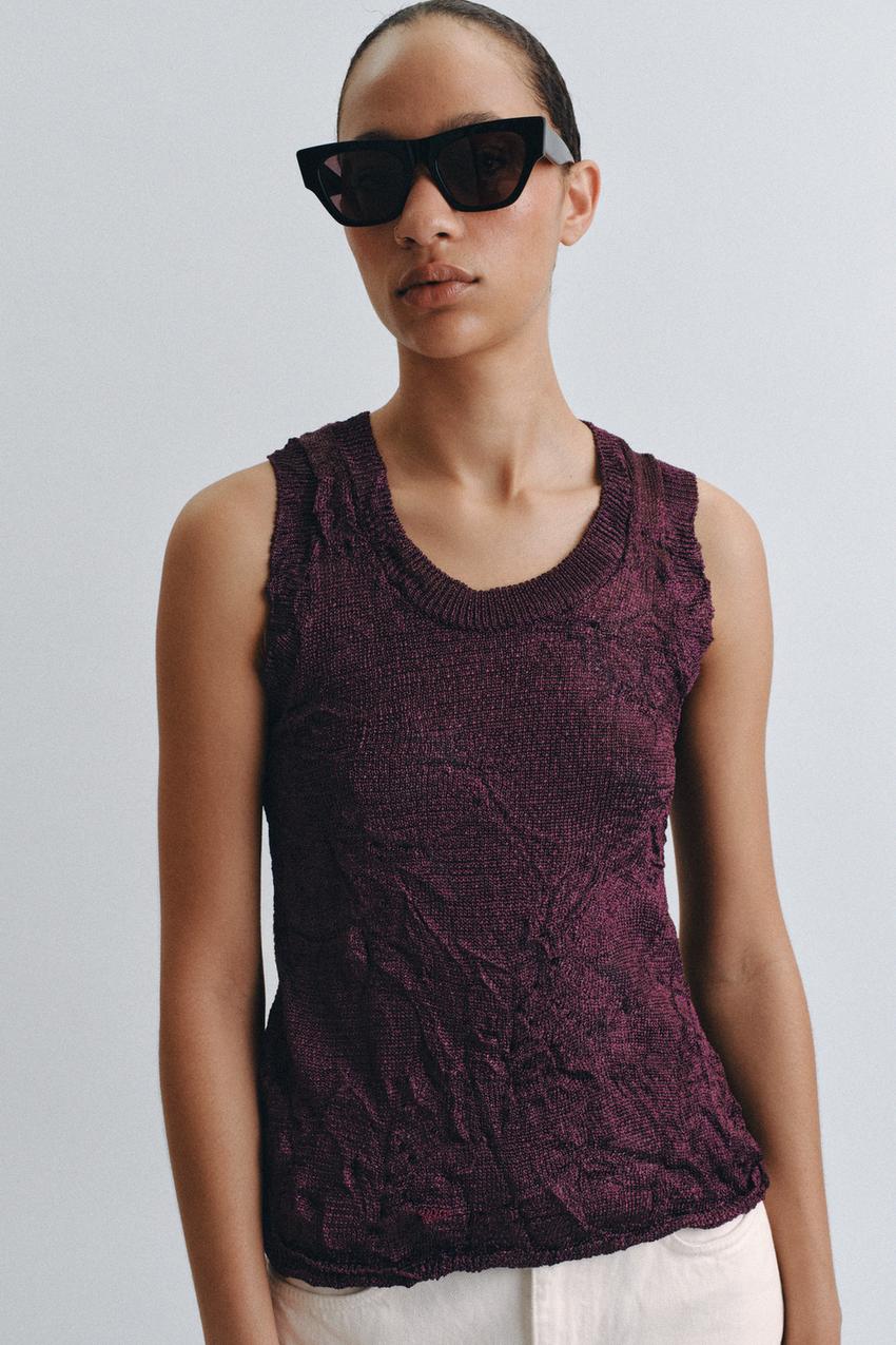 Top en maille effet froissé
