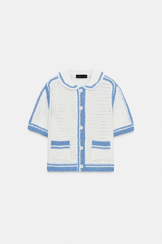 Veste en maille ajourée à manches courtes